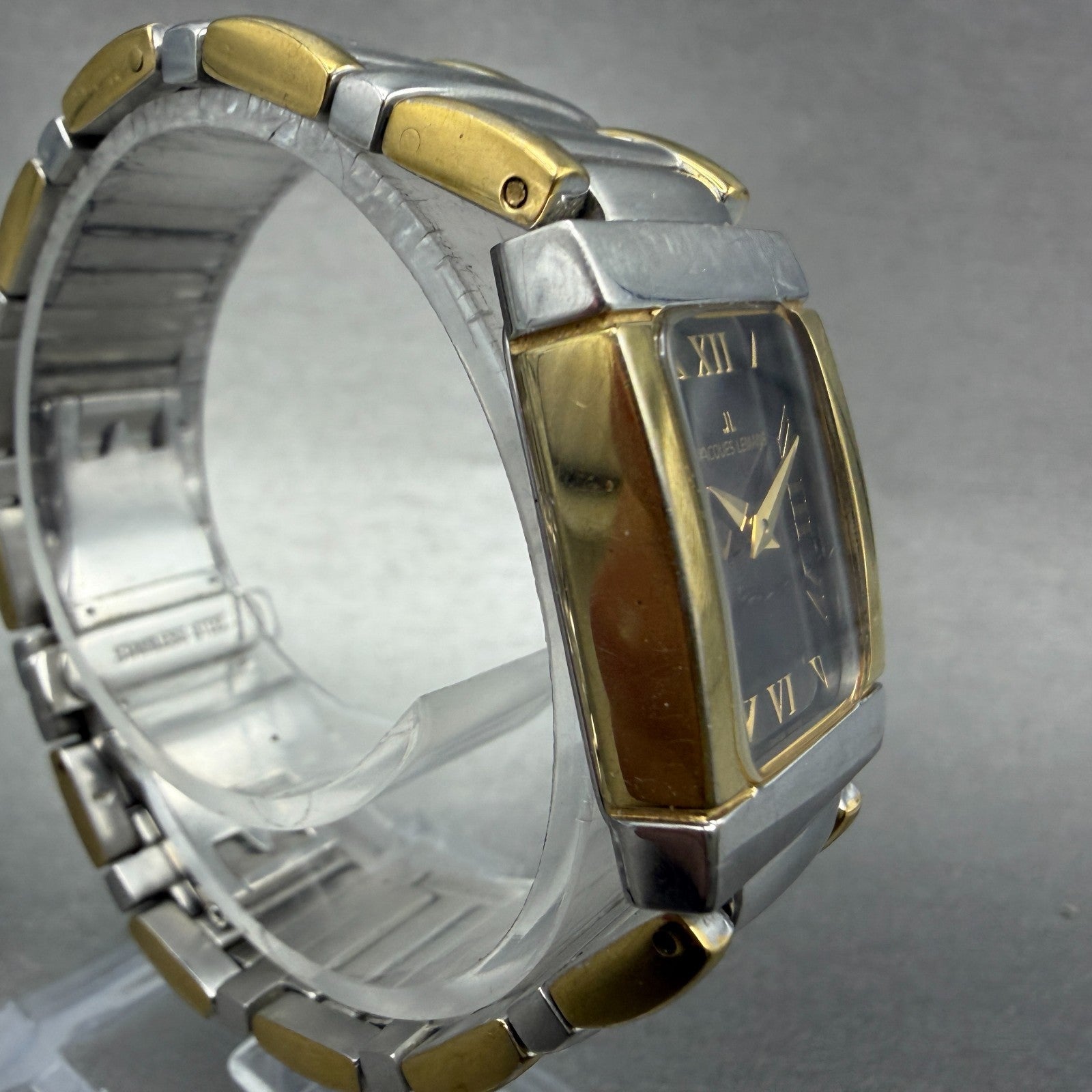 Jacques Lemans Tank Watch Women 20mm Black Dial Two Tone Rectangle New Battery3