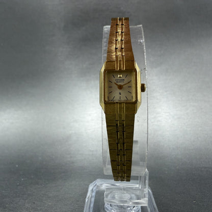 Citizen CQ Tank Watch Women 13mm Champagne Dial Gold Tone Octagon New Battery BI5