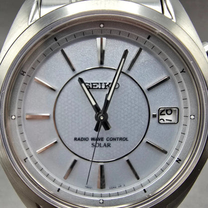 Seiko Atomic Solar Watch Men 39mm White Dial Silver Date Round 7B42-0AK0 PARTS3