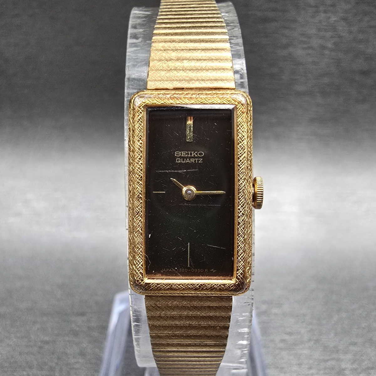 Seiko Watch Women 13mm Brown Dial Gold Tone Rectangle 1320-5299 New Battery0
