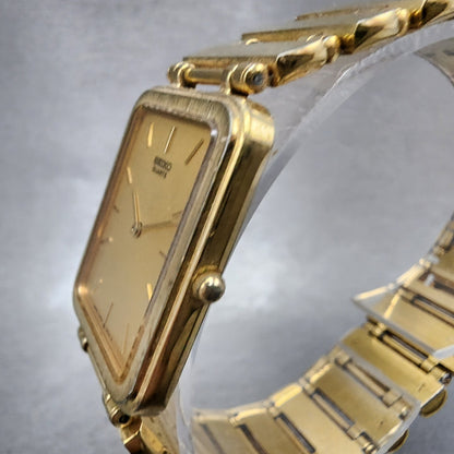 Seiko Tank Watch Men 23mm Champagne Dial Gold Tone Rectangle 73205889 New Batt2