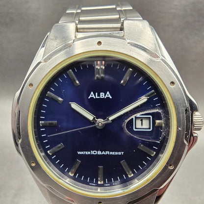 Seiko Alba Watch Men 39mm Blue Dial Silver Tone Date Round V732-0S00 New Battery1