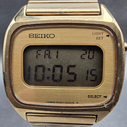 Seiko Digital Watch Men 32mm Gold Dial Gold Tone Daydate F051-5029 New Battery1