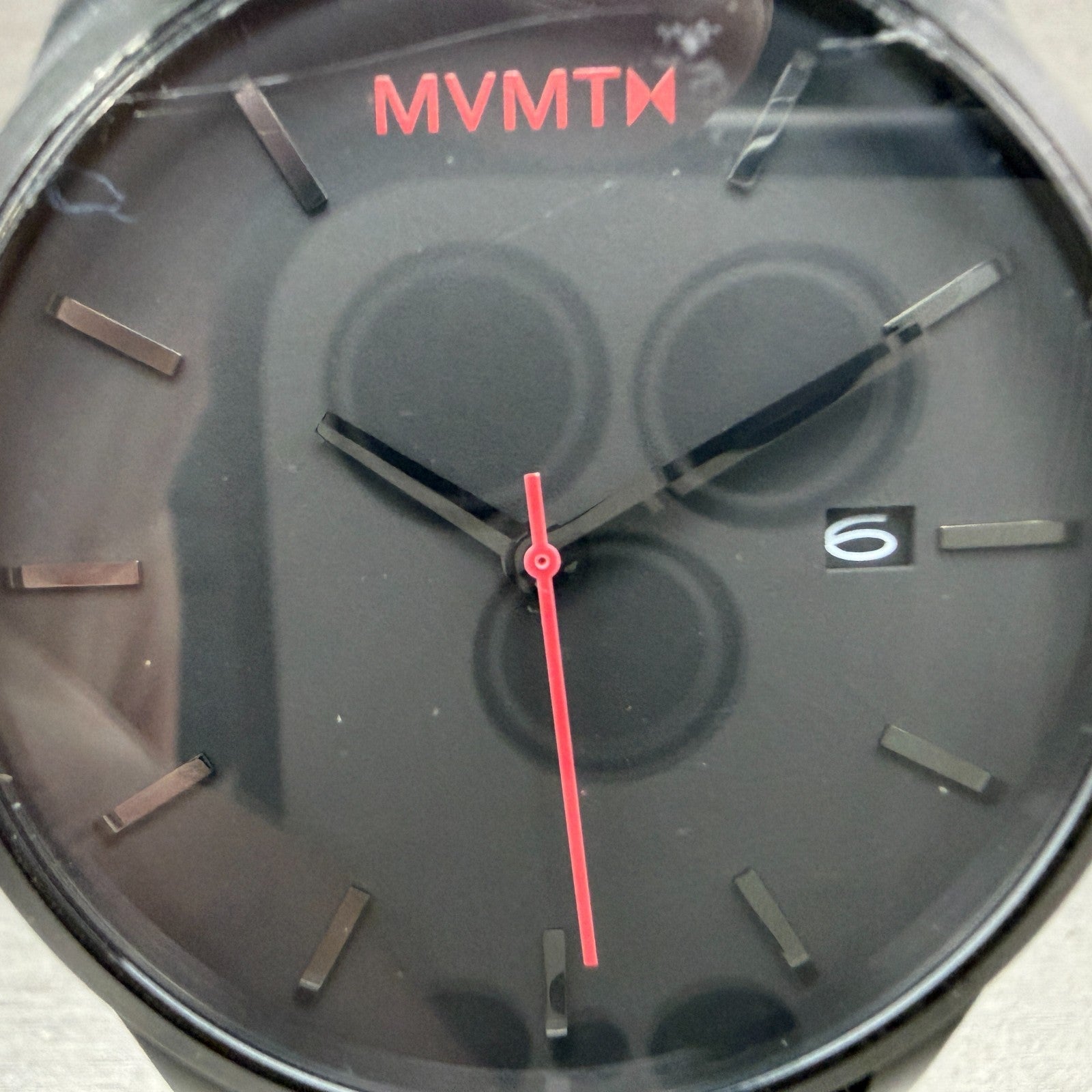 MVMT Watch Men 45mm Black Dial Black Tone Date Round Leather New battery ABCD1