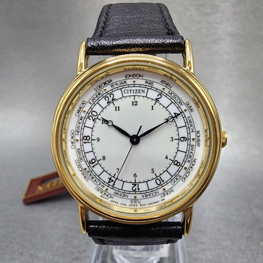 Citizen Watch Men 32mm White Dial Gold Tone Round 6030S04565 New Battery NOS0