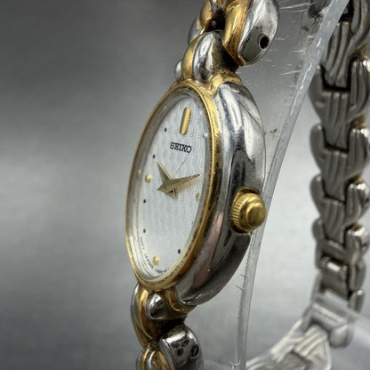 Seiko Watch Women 17mm Silver Dial Two Tone Oval 1N00-6R80 New Battery2