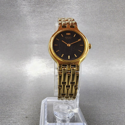 Seiko Watch Women 22mm Black Dial Gold Tone Round 1n000a99 New Battery5