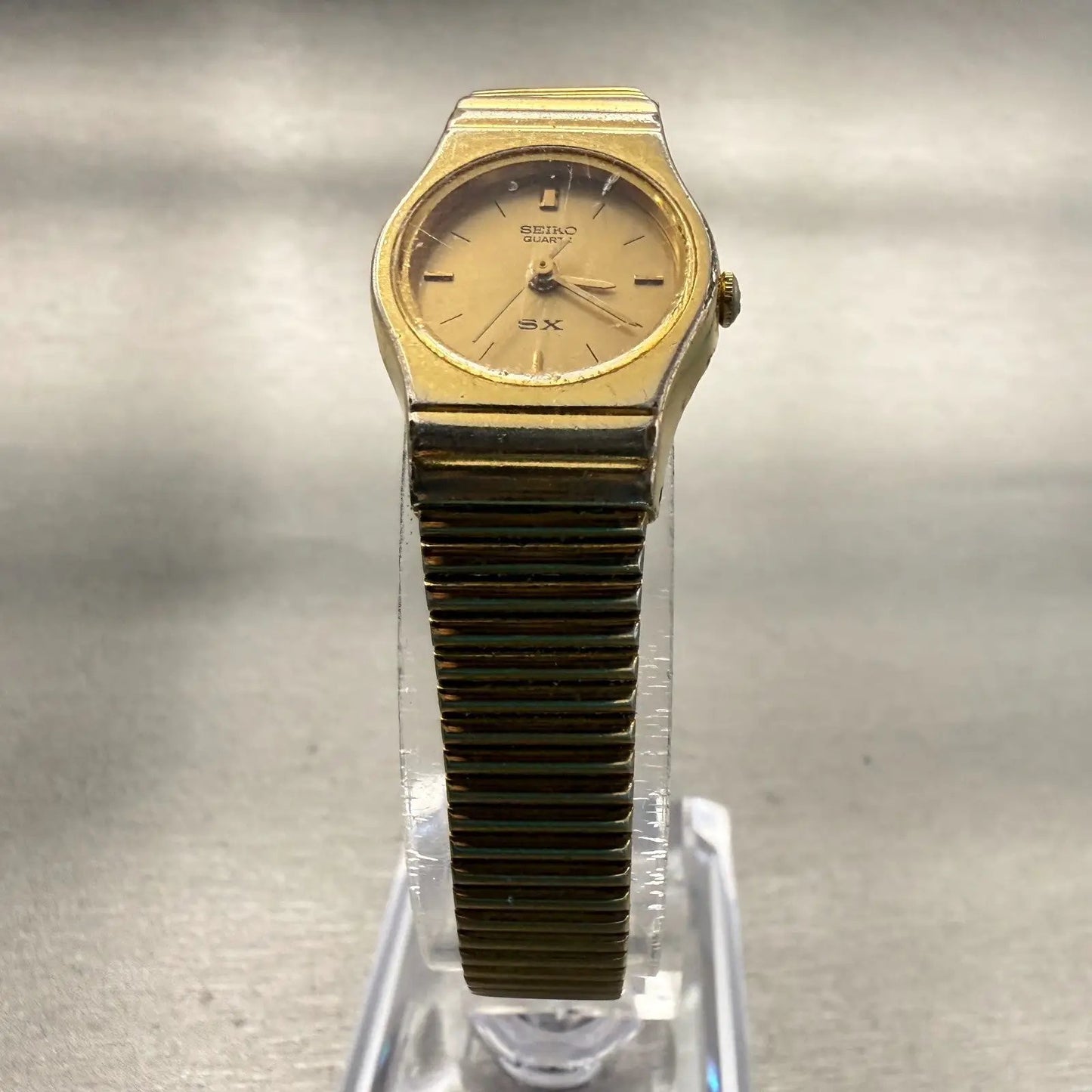 Seiko SX Watch Women 18mm Gold Dial Gold Tone Round 2Y01-0A70 New Battery VTG5
