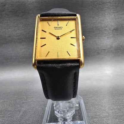 Seiko Tank Watch Men 25mm Gold Dial Gold Rectangle 5Y30-5060 New Battery JP575