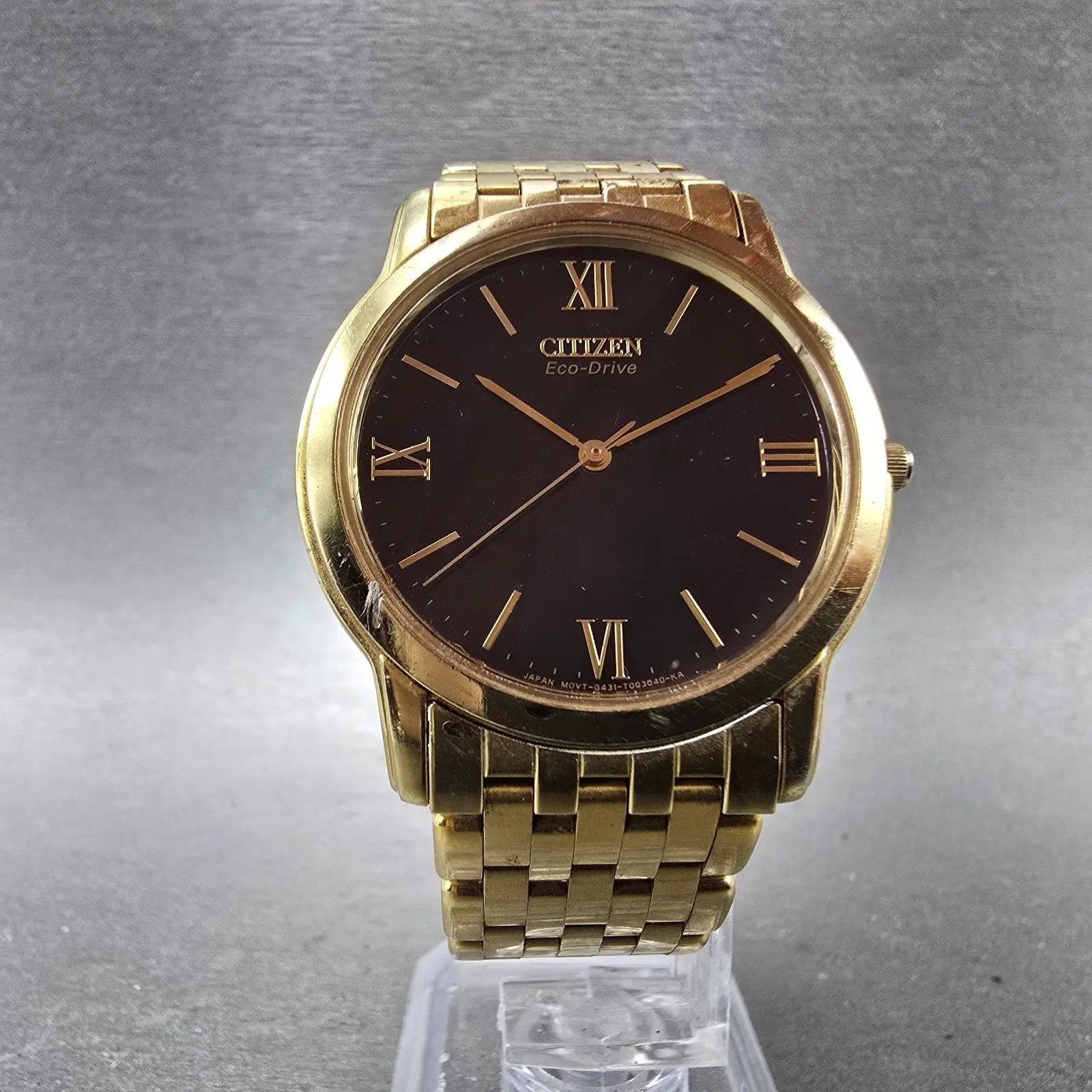 Citizen Eco-Drive Watch Men 35mm Black Dial Gold Tone Round G431-T001823 Runs5