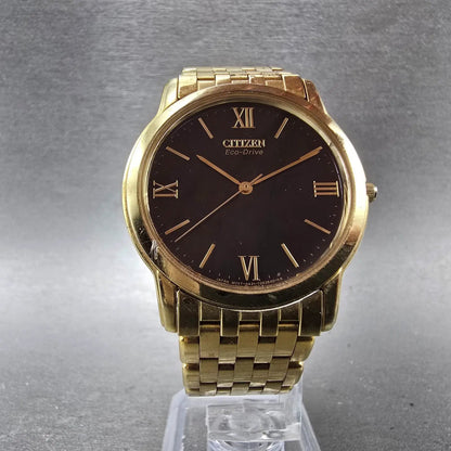 Citizen Eco-Drive Watch Men 35mm Black Dial Gold Tone Round G431-T001823 Runs5
