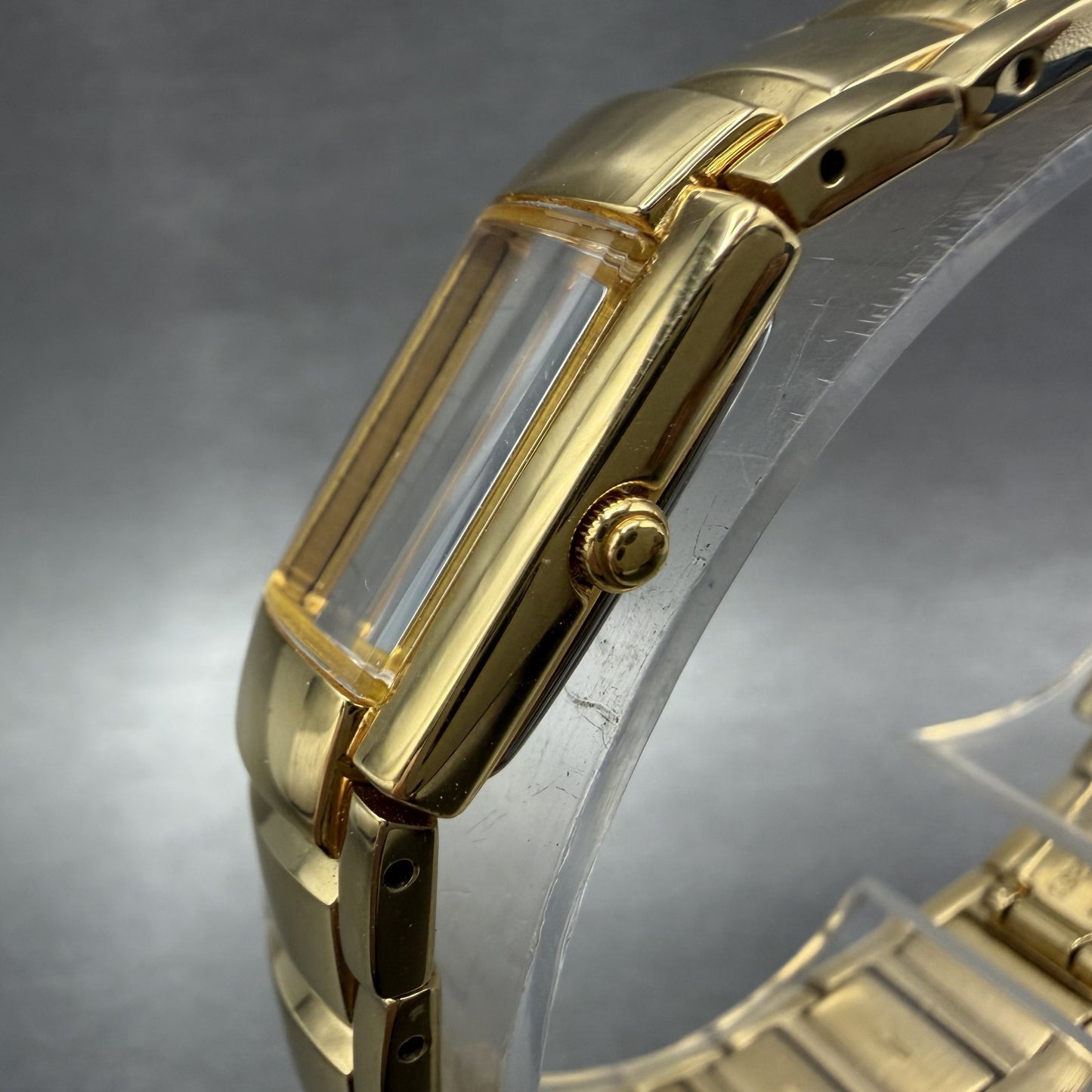 Seiko Tank Watch Women 15mm Champagne Dial Gold Tone 2E200AF0 New Battery3