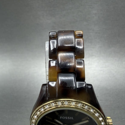 Fossil Stella Mini Watch Women 31mm Brown Dial Brown Tortoise Date ES-2922 Runs4