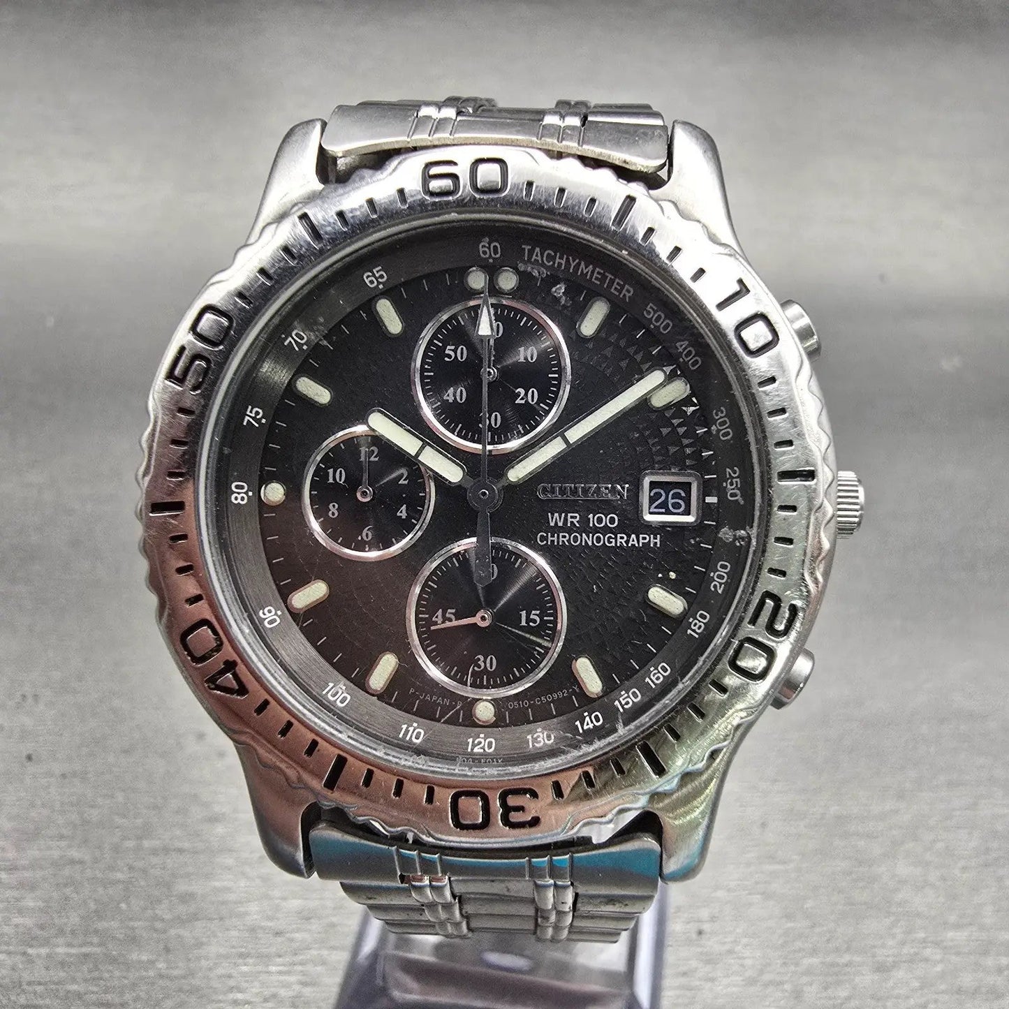 Citizen Chronograph Watch Men 39mm Black Dial Silver Tone 0510-C50545 New Batt0