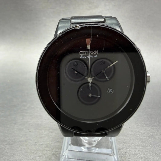 Citizen Axiom Eco-Drive Chronograph Watch Men 43mm Black Dial Black Tone Runs0