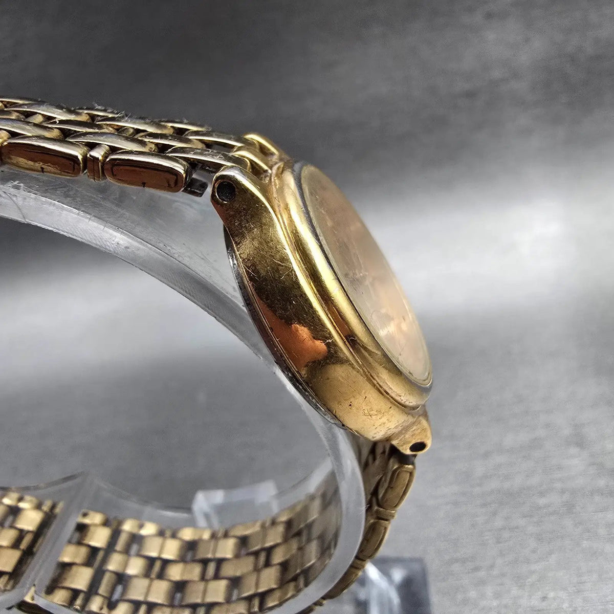 Seiko Watch Women 24mm Gold Dial Gold Tone Date Round 7N82-0071 New Battery3