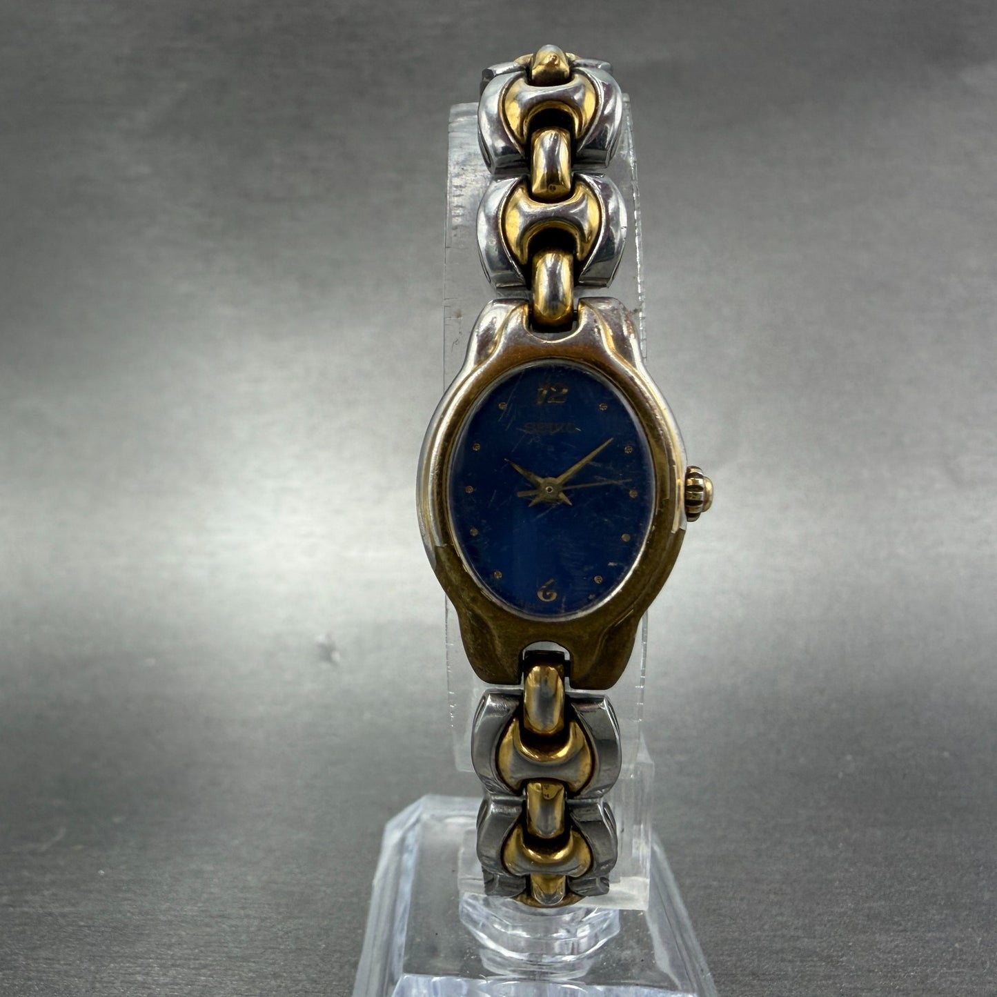 Seiko Watch Women 19mm Blue Dial Two Tone Oval Vintage 1N01-5B09 New Battery5