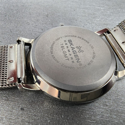 Skagen Watch Men 34mm Gray Dial Titanium Date Round Mesh Band 16LGMT NewBat A12
