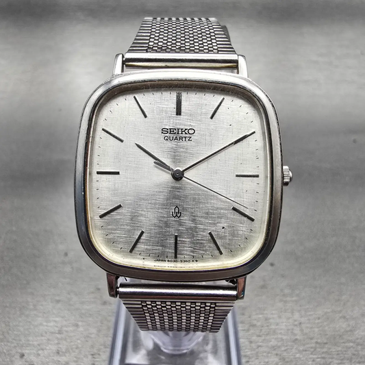 Seiko Watch Men 31mm Silver Dial Silver Tone Rectangle 6030-5300 New Battery VTG0