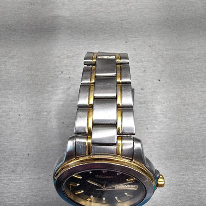 Seiko Watch Men 38mm Black Dial Two Tone Daydate Round 7N43-8309 New Battery VTG4