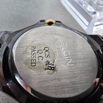 Elgin Dive Watch Men 40mm White Dial Black & Gold Tone Daydate Round New Battery9