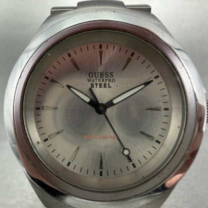 Guess Water Pro Watch Men 37mmm Silver Dial Silver Tone Round P177GL New Battery1