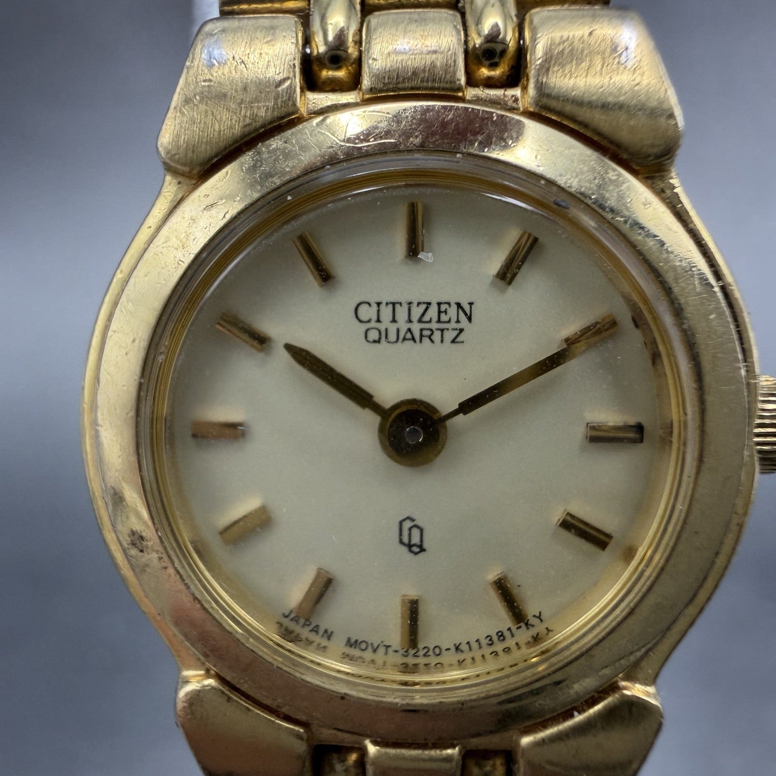Citizen CQ Watch Women 20mm Champagne Dial Gold Tone Round 3220-K02791 New Batt1