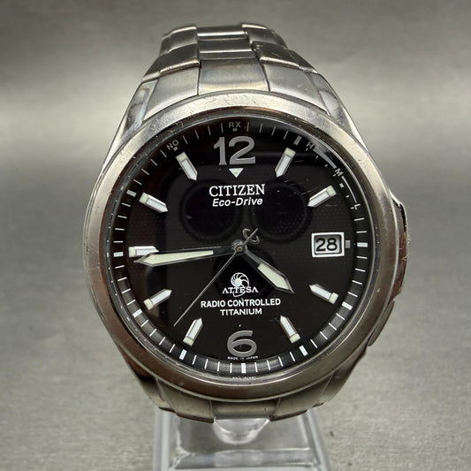 Citizen Eco-Drive Attesa Watch Men 38mm Black Dial Titanium Atomic Date READ!!!!0