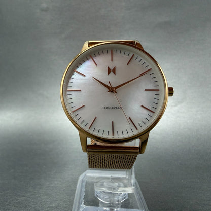 MVMT Boulevard Watch Women 38mm MOP Dial Rose Gold Tone Mesh Band New Battery A5