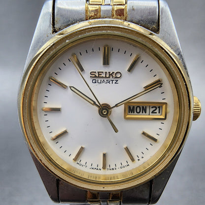 Seiko Watch Women 25mm White Dial Two Tone Daydate 7n830011 Round New Battery1