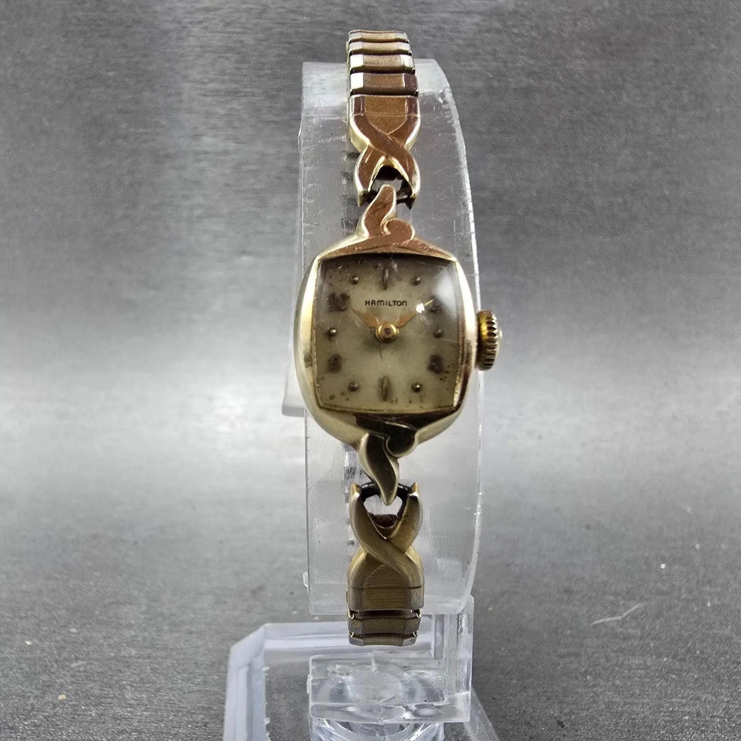 Hamilton Watch Women 14mm Cream Dial 14k Gold Rectangle Manual Wind Runs VTG6