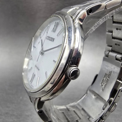 Citizen Eco-Drive Watch Men 35mm White Dial Silver E031-S060168 Round Runs JDM2