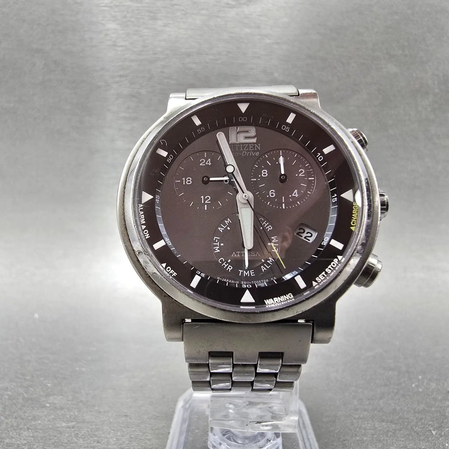 Citizen Eco-Drive Attesa Watch Men 38mm Black Dial Titanium Chrono Alarm Works5