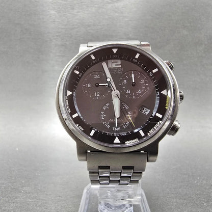 Citizen Eco-Drive Attesa Watch Men 38mm Black Dial Titanium Chrono Alarm Works5
