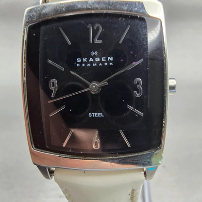 Skagen Denmark Watch Women 24mm Black Dial Silver Tone Rectangle 691SSB1 New Bat1