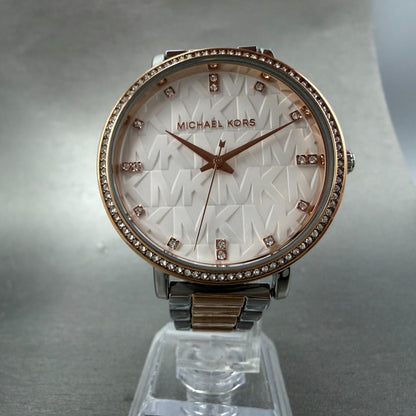 Michael Kors Pyper Watch Women 38mm White Dial Two Tone Round MK-4667 New Batt5