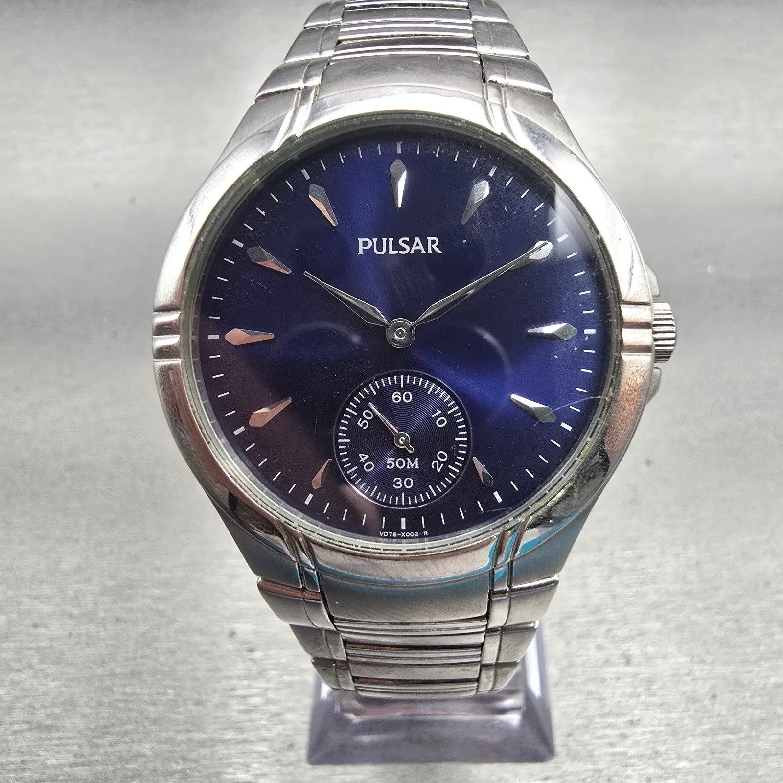 Seiko Pulsar Watch Men 36mm Blue Dial Silver Tone Round VD78-X003 New Battery0