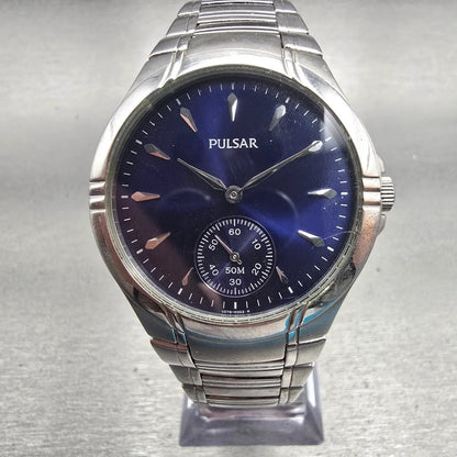 Seiko Pulsar Watch Men 36mm Blue Dial Silver Tone Round VD78-X003 New Battery0