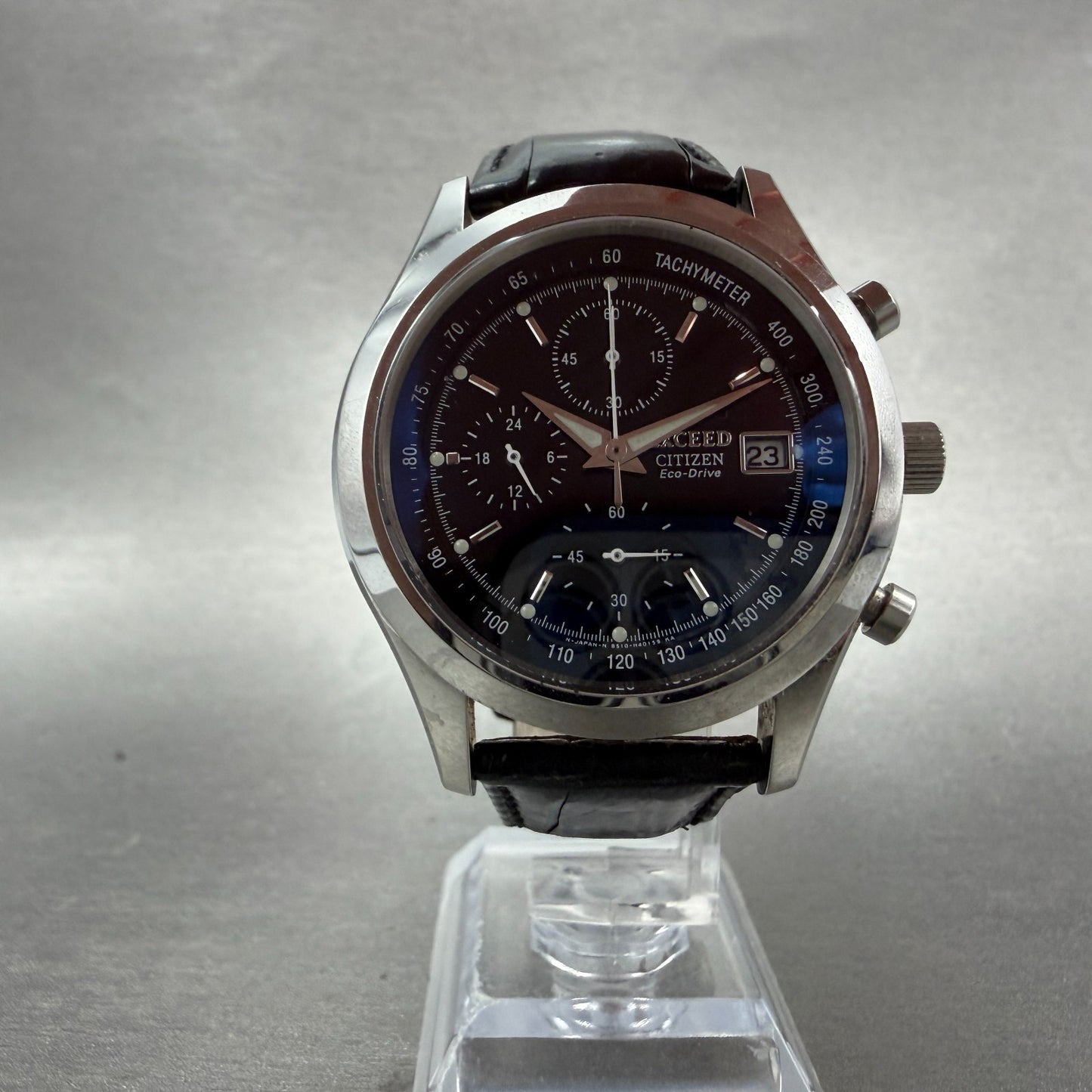 Citizen Eco-Drive Exceed Chronograph Watch Men 39mm Black Dial Silver Date Works5