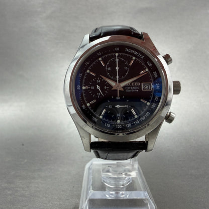 Citizen Eco-Drive Exceed Chronograph Watch Men 39mm Black Dial Silver Date Works5