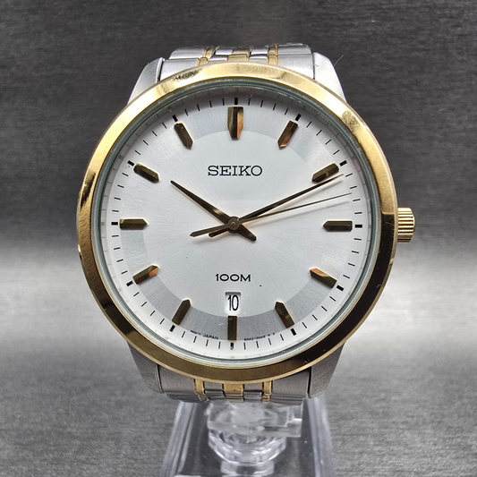 Seiko Watch Men 41mm Silver Dial Two Tone Date Round 6N42-00A0 New Battery0