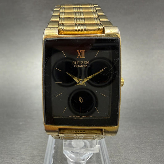 Citizen CQ Tank Watch Men 25mm Black Dial Gold Tone Rectangle 6020-G08334 PARTS0