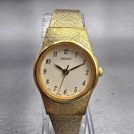 Seiko Watch Women 19mm Cream Dial Gold Tone Round 1N01-0K50 New Battery Vintage0
