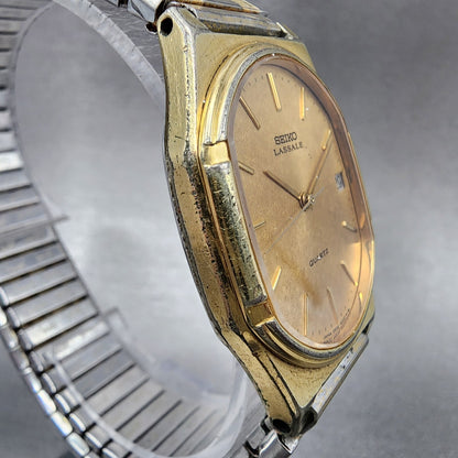 VTG Seiko Lassale Watch Men 30mm Gold Dial Gold Tone Date Oval 5932-5229 PARTS