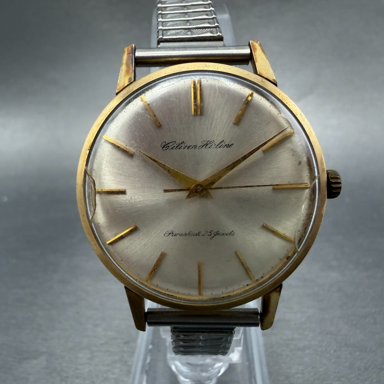 Citizen Hi Line Watch Men 37mm Silver Dial 14K Gold Filled Manual Wind Runs VTG0