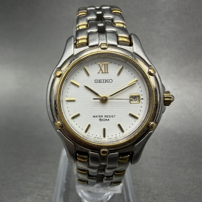 Seiko Watch Women 26mm White Dial Two Tone Date Round 7n82-0599 New Battery JKGL0