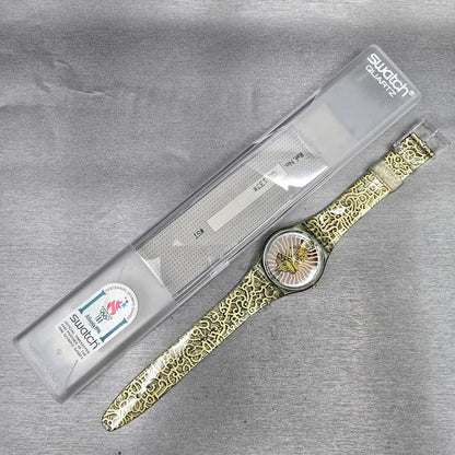 Swatch Tai Sun Watch Men 34mm Silver Dial Green Case GG133 New Battery NOS16
