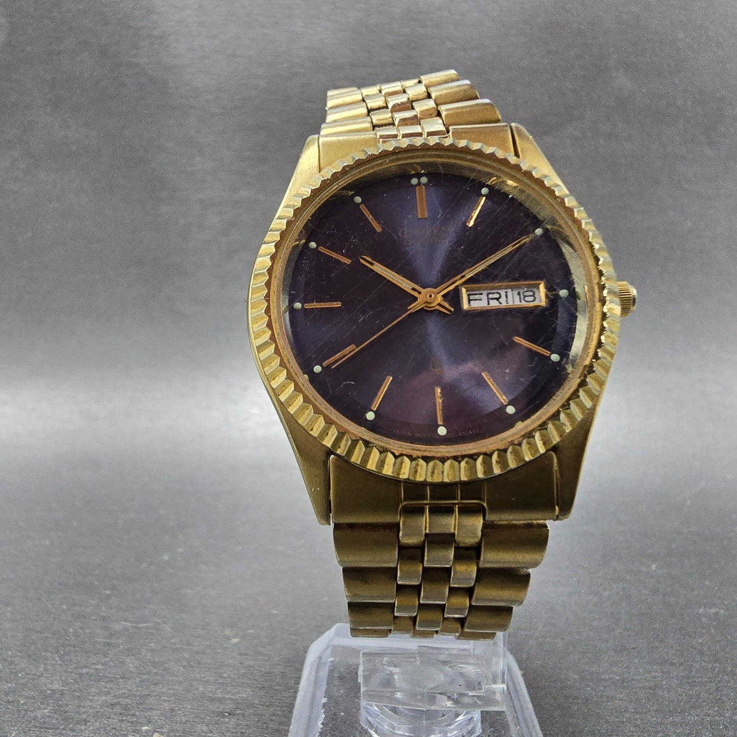 Citizen CQ President Watch Men 35mm Blue Gold Tone Daydate 1102-R12543 PARTS6