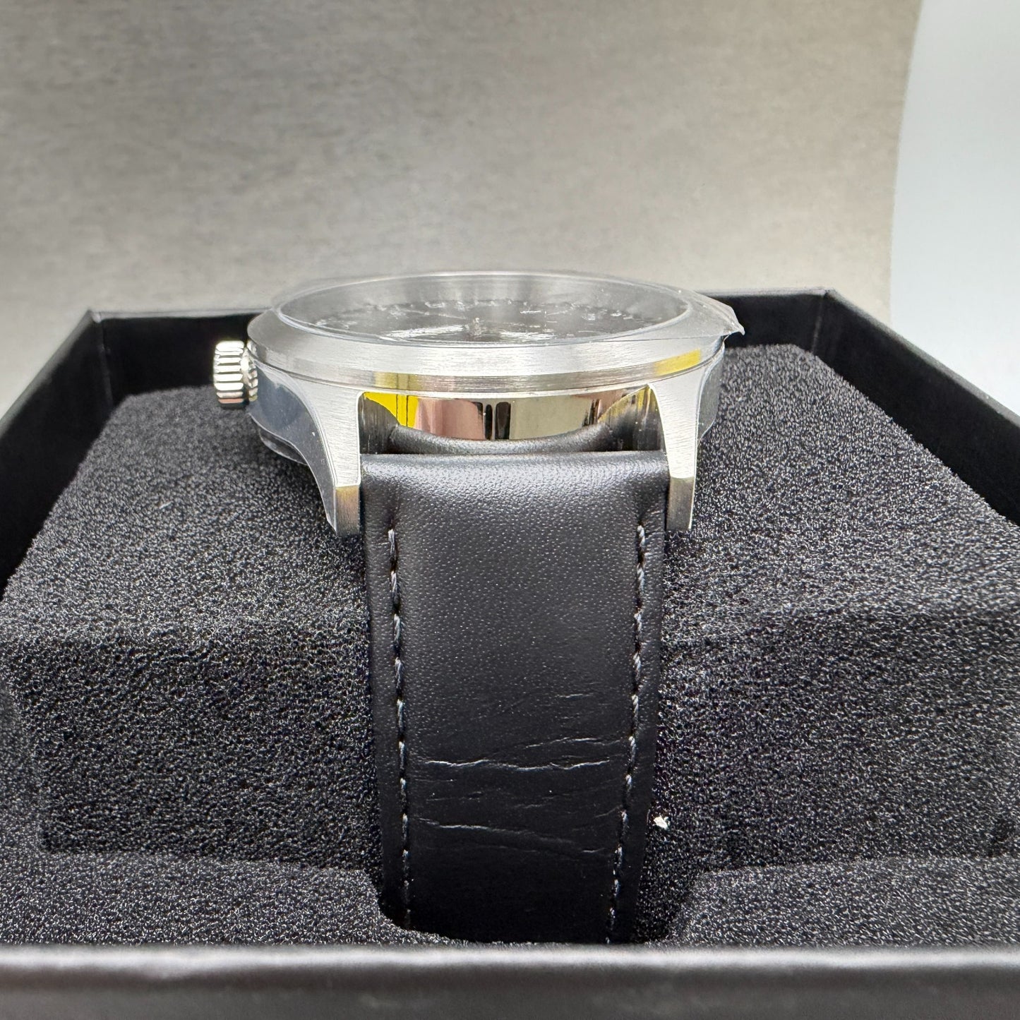 Invicta Celestial Watch Men 43mm Black Dial Silver Date Round Leather 477665