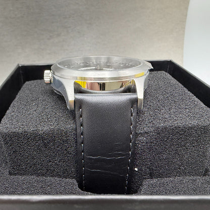 Invicta Celestial Watch Men 43mm Black Dial Silver Date Round Leather 477665